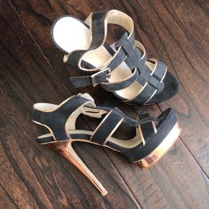 Aldo black + rose gold heels